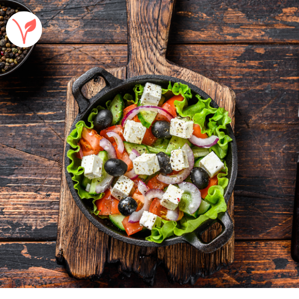 Salade grecque, vinaigrette origan
