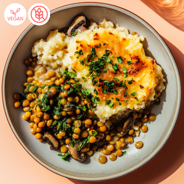 Hachis parmentier végane aux lentilles et champignons