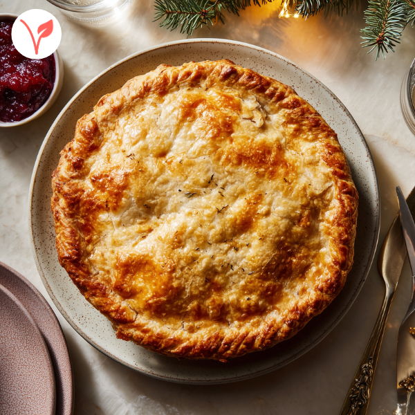 Tourtière végé aux épices de Noël et sauce canneberge