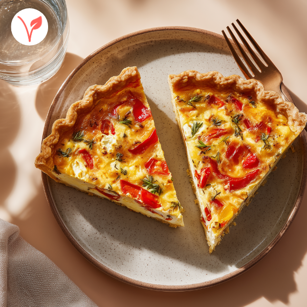 tarte poivrons rotis et fromage de chevre, repas véganes et végétariens livrés à domicile par Papa Cuisine à Montréal