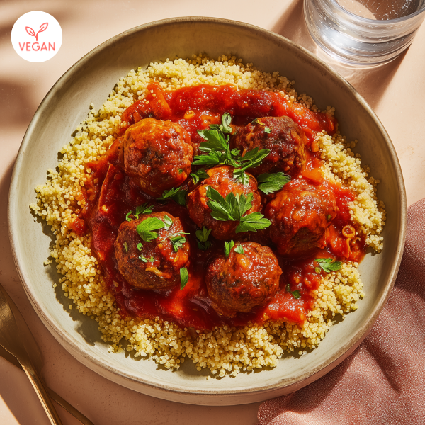 Boulettes à la sauce tomate végane de Papa Cuisine, traiteur à Montréal