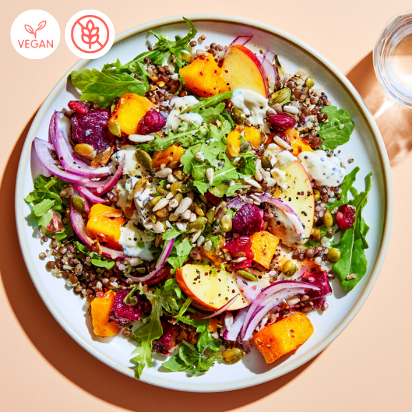 Salade de lentilles, quinoa, betterave & pomme végane pour Papa Cuisine
