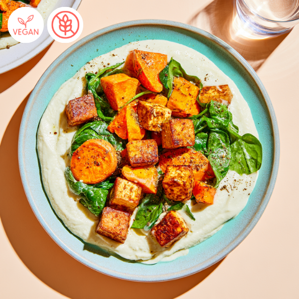 Tofu au zaatar, sauce crémeuse de chou-fleur & patate douce