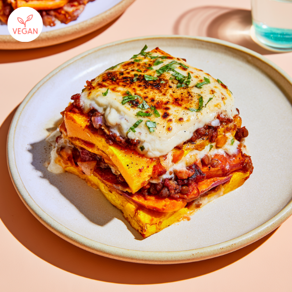 Moussaka hivernale aux lentilles, courge & patate douce de Papa Cuisine